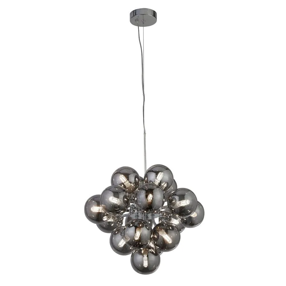 Berry 17 Light Chrome Ceiling Pendant With Smoked Glass