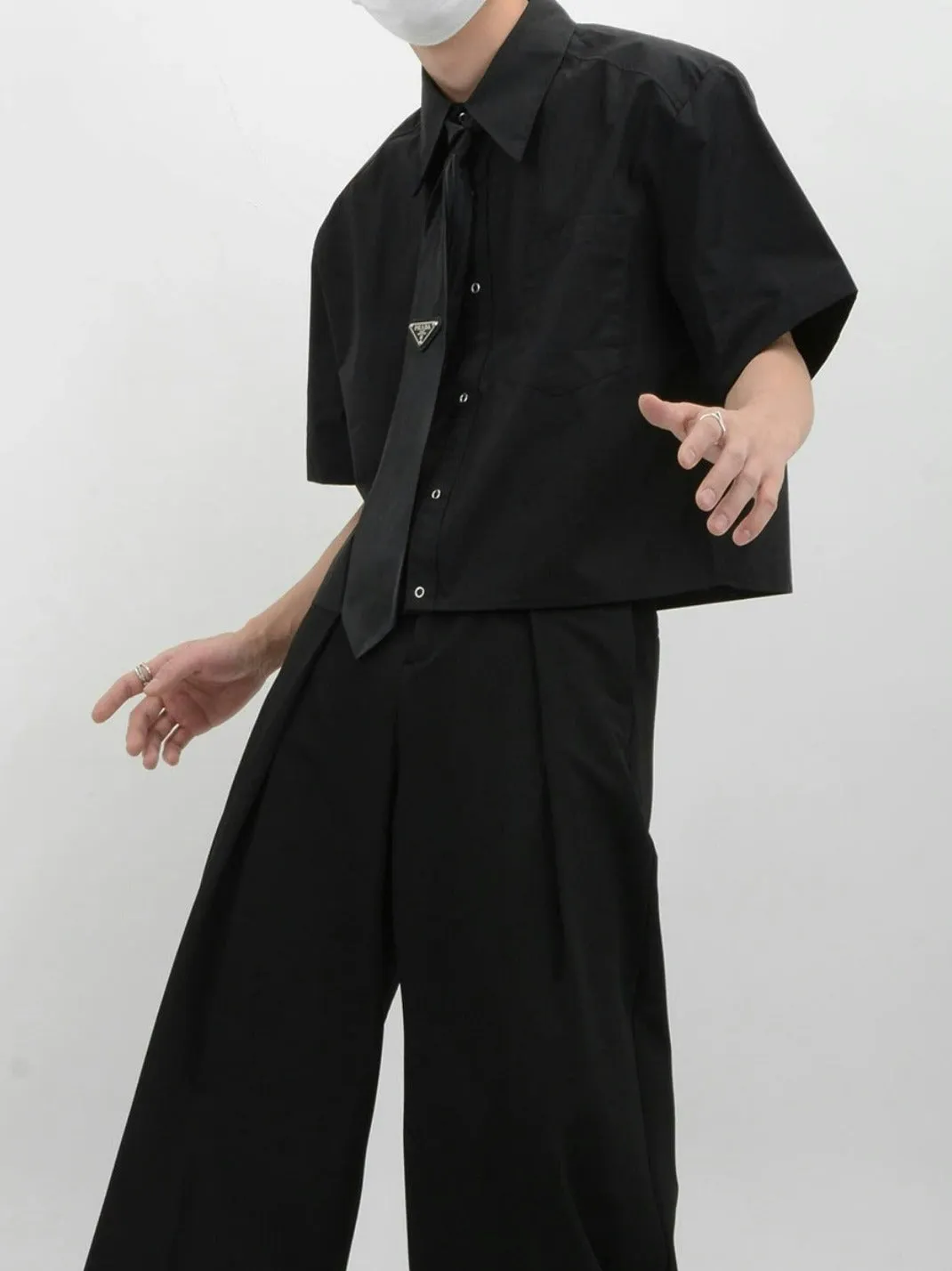 Oversized Short Sleeve Mid-Crop Shirt with Chest Pocket Detail