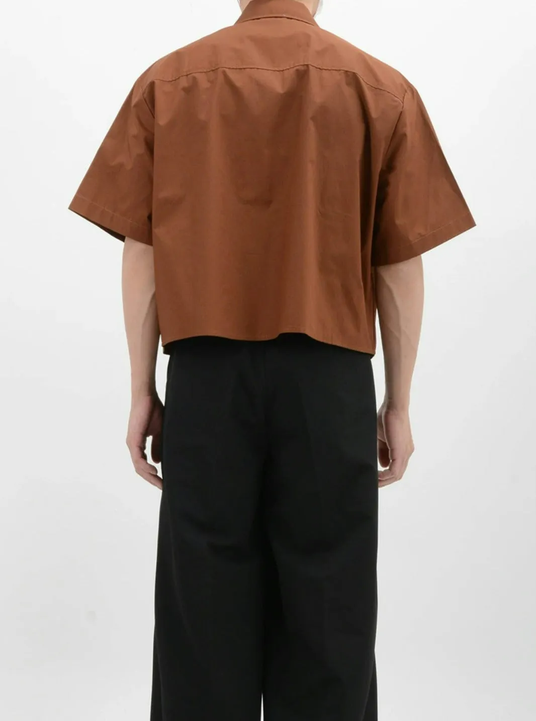 Oversized Short Sleeve Mid-Crop Shirt with Chest Pocket Detail