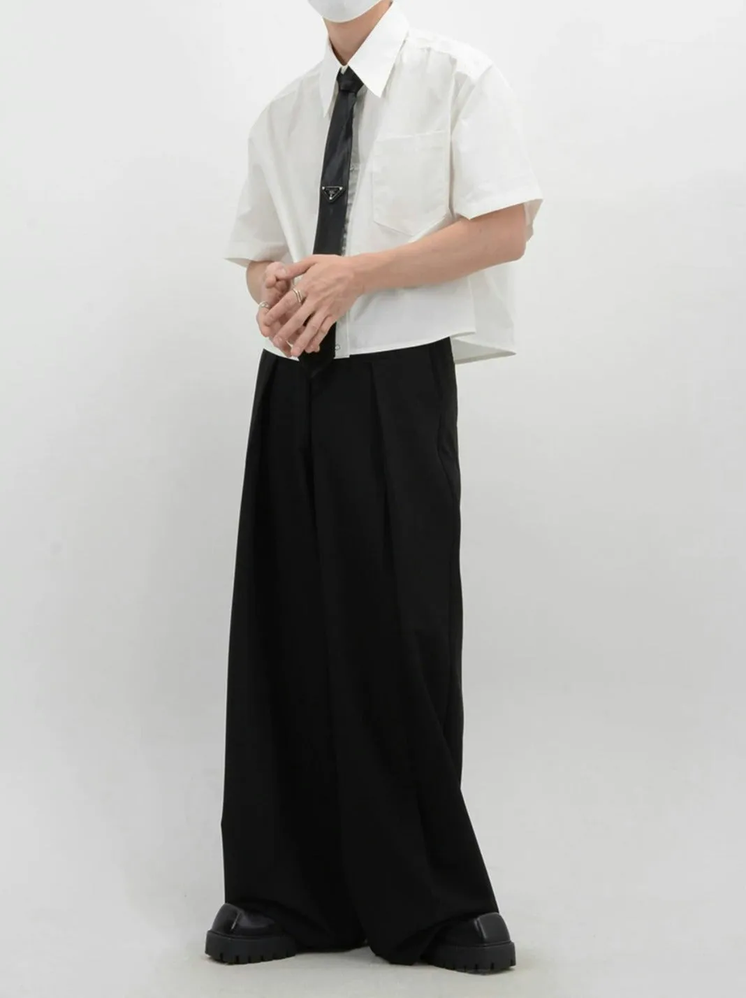 Oversized Short Sleeve Mid-Crop Shirt with Chest Pocket Detail