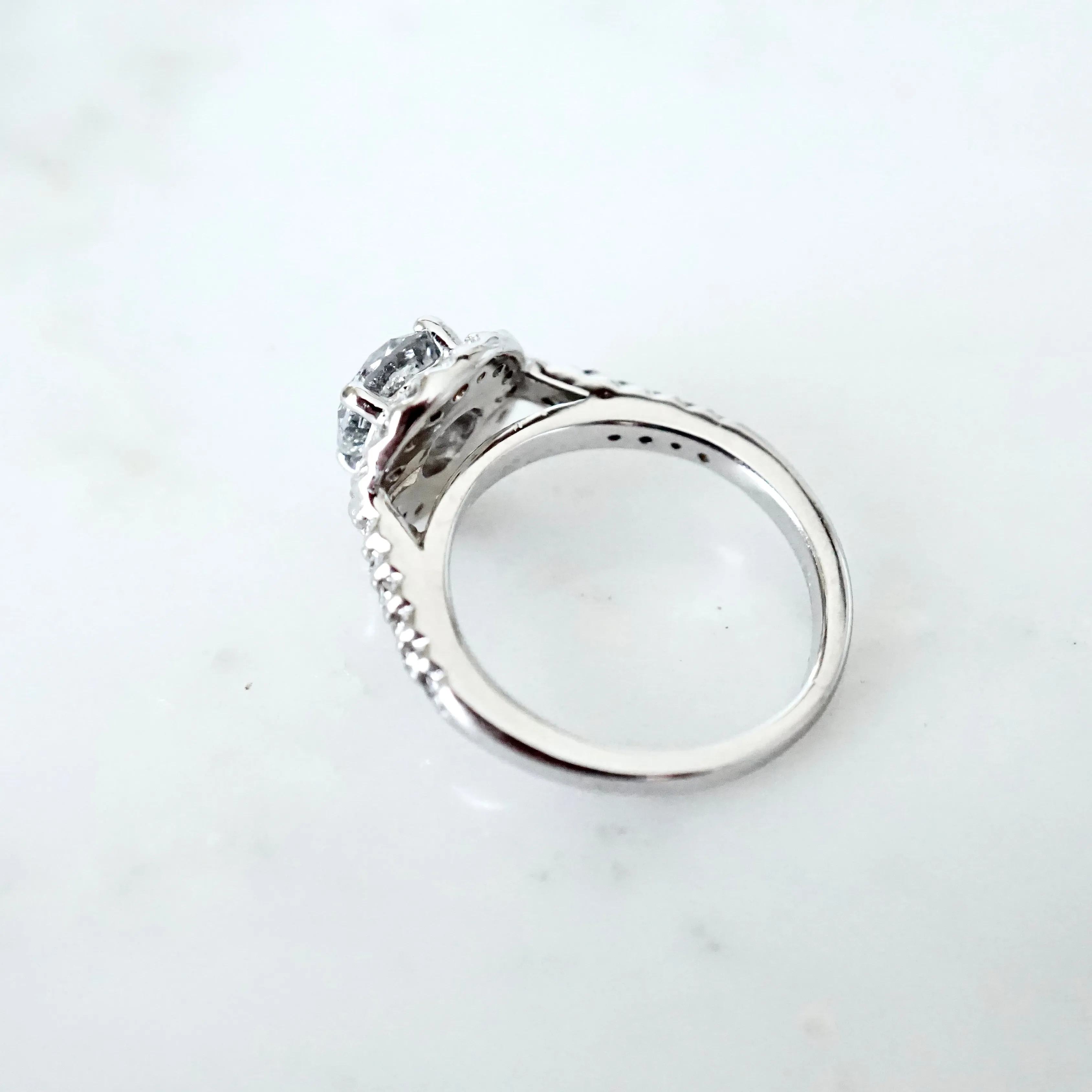 Salt and Pepper Diamond Halo Ring - Gray Salt and Pepper Diamond Wedding Set - Grey Diamond Engagement Ring